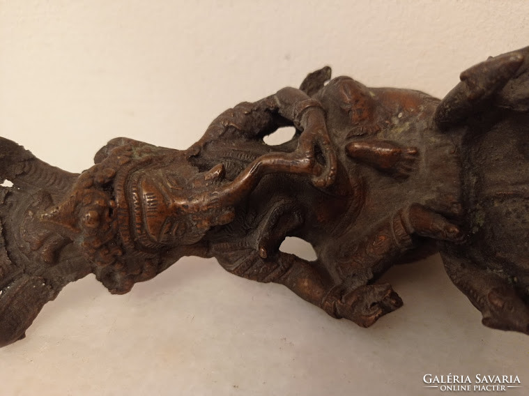 Antik buddha buddhista Ganésa patinás bronz szobor olaj mécses Ázsia 4383