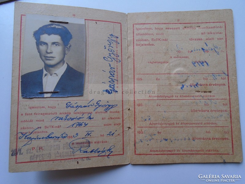 AV833.4 Igazolvány  dolgozók menettérti jegyének váltására - KONDOROS 1953  Kazincbarcika vonat MÁV
