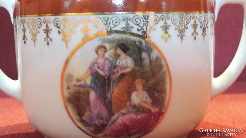 Antique scene porcelain sugar bowl