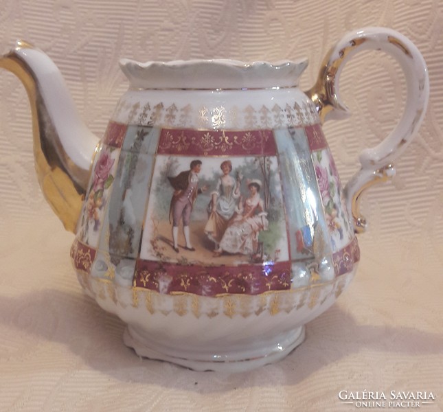 Romantikus jelenetes antik porcelán teás kanna