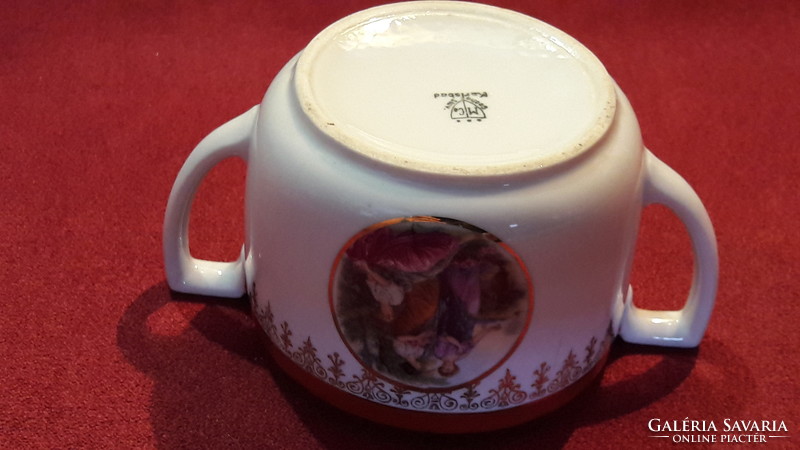 Antique scene porcelain sugar bowl