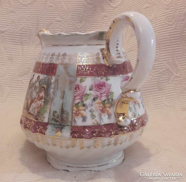 Romantikus jelenetes antik porcelán teás kanna