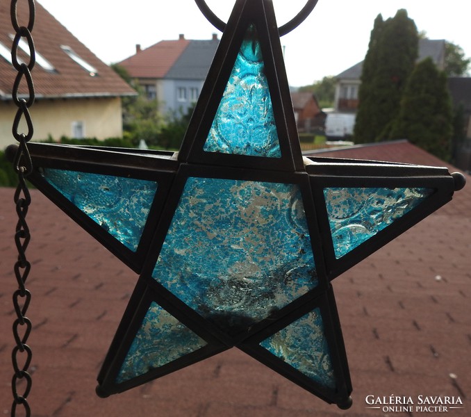 Christmas iron colored glass candlestick with stars