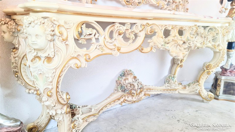 A411 Monumentális faragott  velencei barokk konzolasztal tükörrel