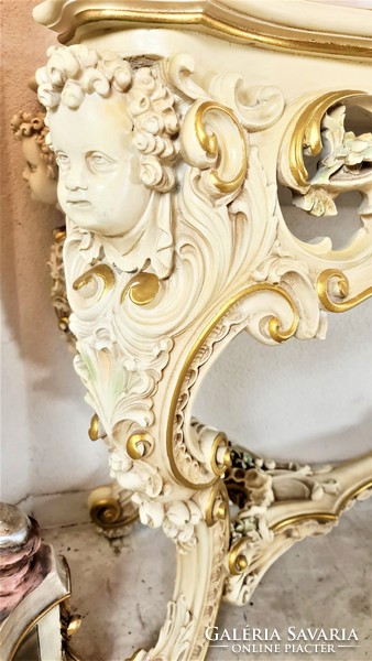 A411 monumental carved Venetian baroque console table with mirror