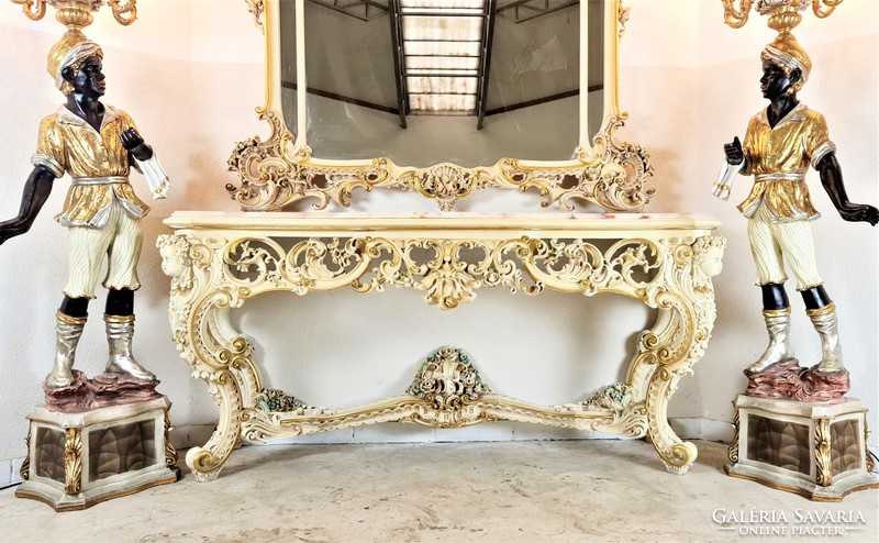 A411 monumental carved Venetian baroque console table with mirror