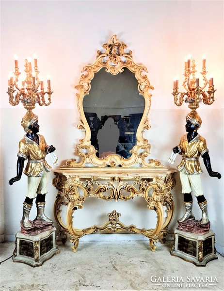 A404 Gyönyörű Olasz velencei barokk konzolasztal tükörrel