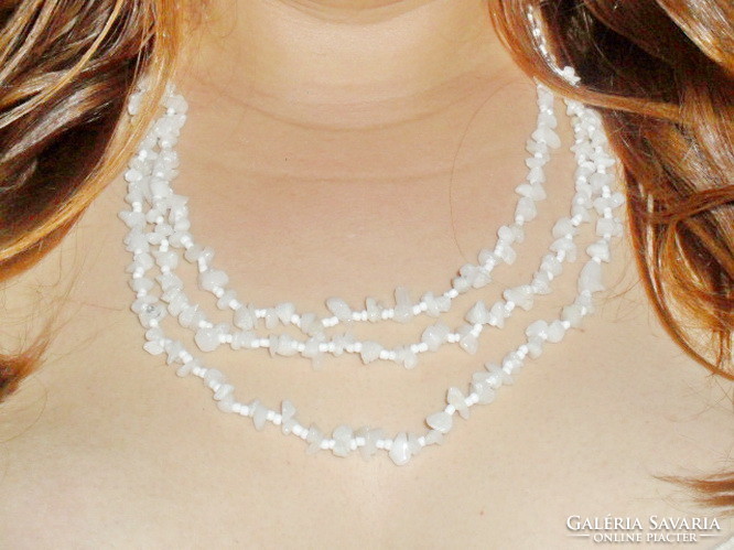 Snow quartz rhinestone 3 row vintage necklace
