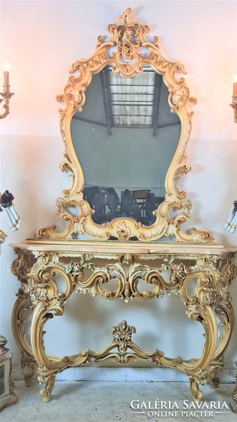 A404 Gyönyörű Olasz velencei barokk konzolasztal tükörrel