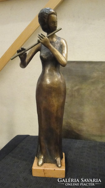 Unknown artist, flutist lady, bronze sculpture