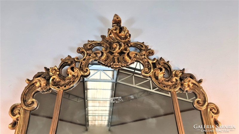 A410 Gyönyörű Olasz aranyozott barokk márványlapos konzolasztal tükörrel