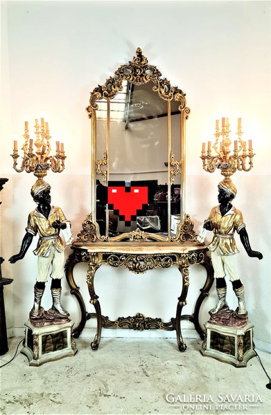 A410 beautiful Italian gilded baroque marble console table with mirror