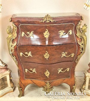 A405 beautiful Italian baroque, copper-plated, marble-belly chest of drawers
