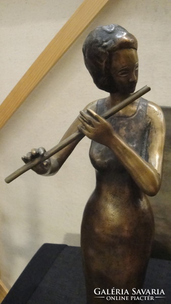 Unknown artist, flutist lady, bronze sculpture