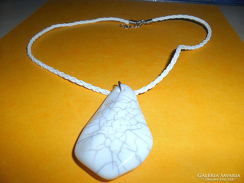 Snow white marbled howlit mineral stony white braided leather necklace
