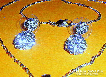 Antique sea cubic zirconia stone drop pendant and earrings + gift necklace