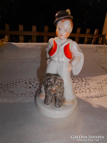 Herend showcase figurine - little boy with dog