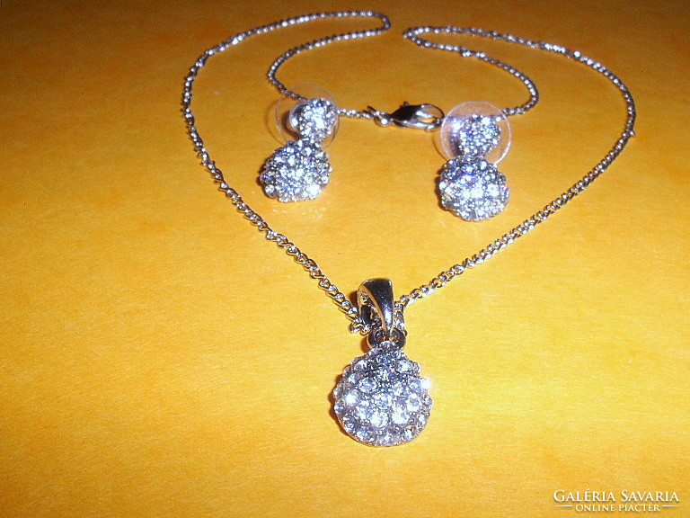 Antique sea cubic zirconia stone drop pendant and earrings + gift necklace