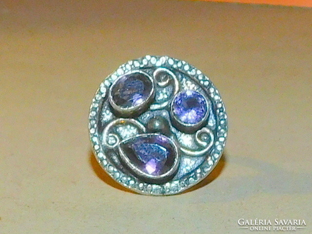 Amethyst Crystal Tibetan Silver Ring 7.5