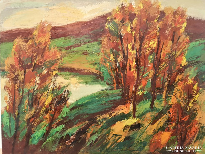 Timár józsef (1940 -) autumn trees danakanyar c. Picture gallery oil painting with original guarantee !!!