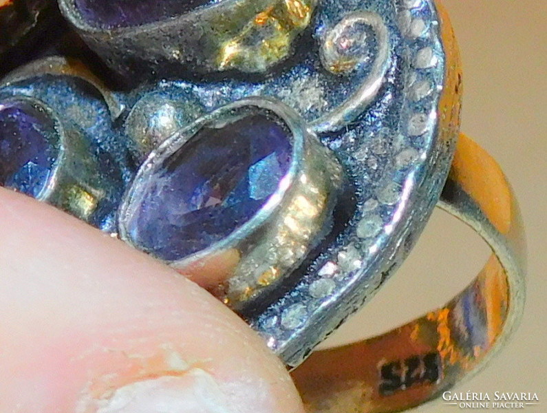 Amethyst Crystal Tibetan Silver Ring 7.5