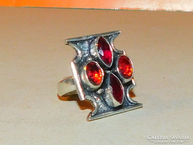 Garnet stone unique Tibetan silver ring 8
