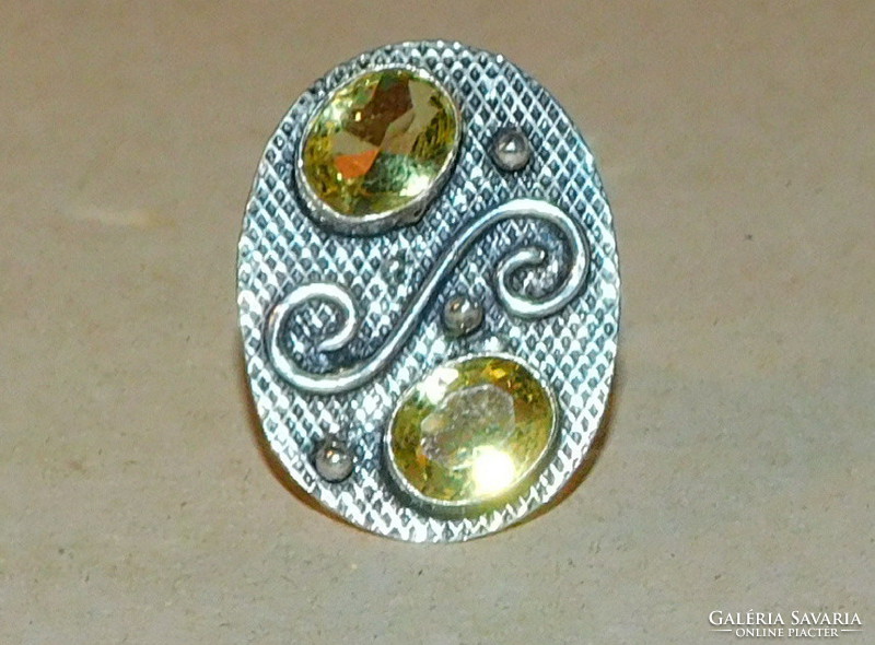 Citrine crystal Tibetan silver ring 7