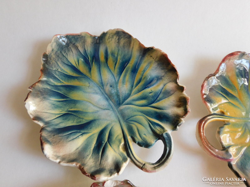 Set of antique leaf shaped majolica cakes