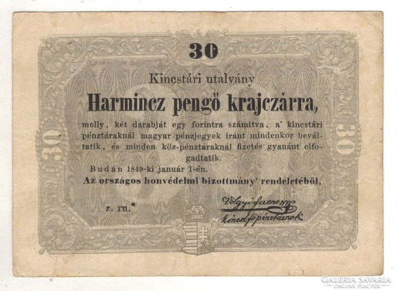 30 harmincz pengő krajczárra 1849 csillagos 1.