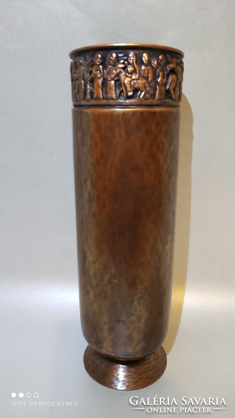 Tevan Margit (1901-1978 ) ötvösművész - jelzett nagy méretű - réz bronz váza