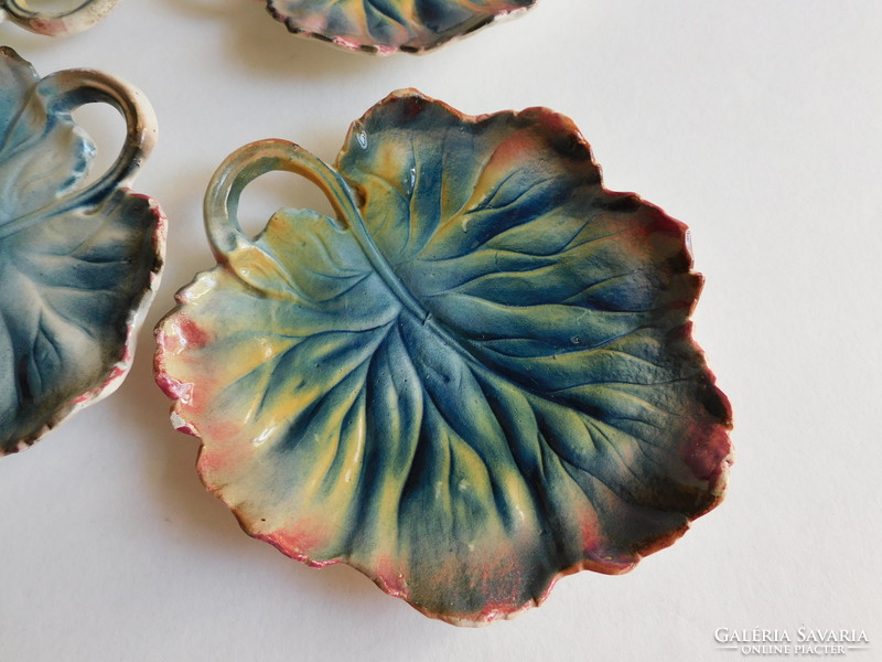 Set of antique leaf shaped majolica cakes