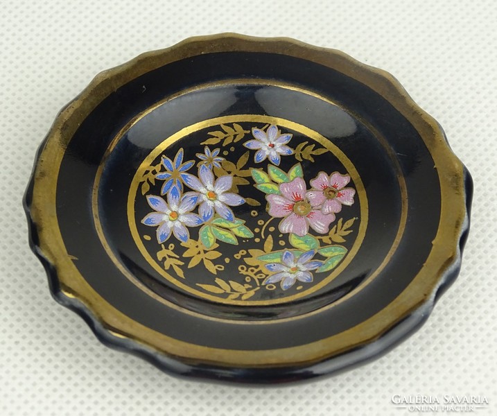 1G128 old porcelain mini decorative plate black gold 6.5 Cm