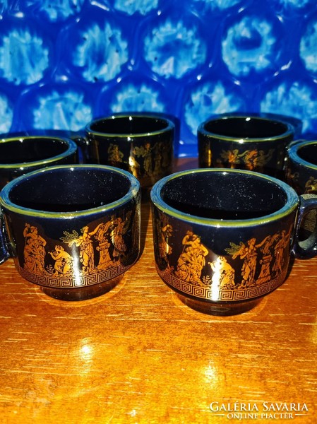 Porcelán kávés készlet Fakiolas,24 kar.arannyal festett Görög