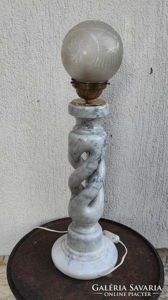 Twisted pierced marble lamp, polished glass bulb
