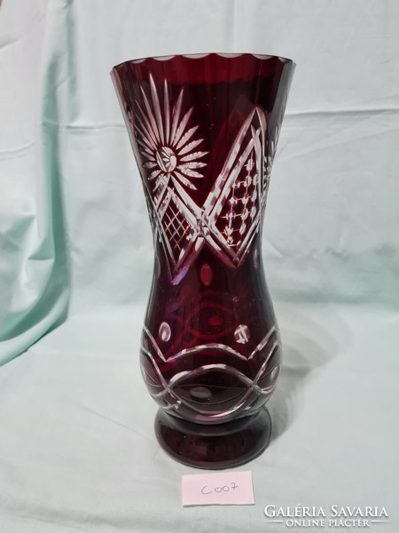 Csiszolt üveg váza bordó 24 cm