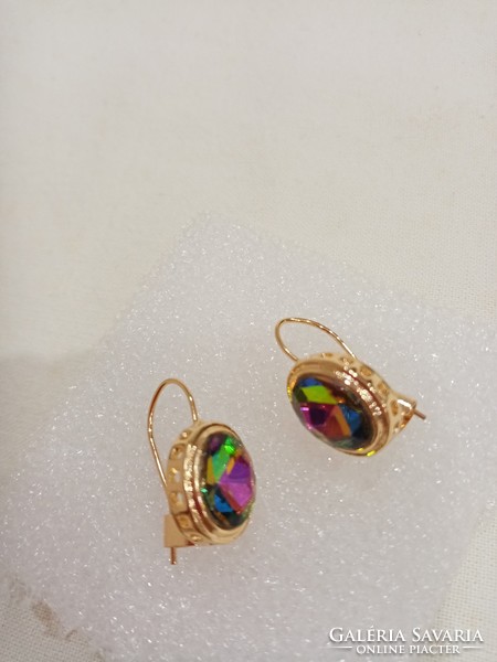 Gold-plated glitter stone earrings