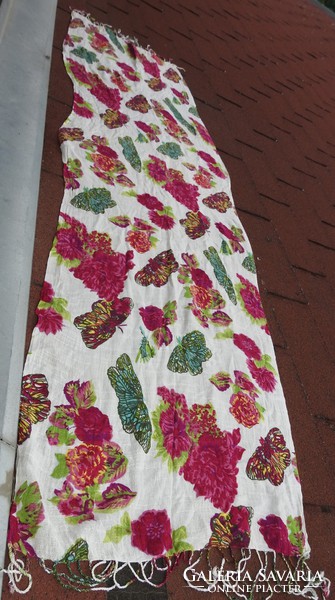 Huge butterfly and floral patterned fringed scarf scarf