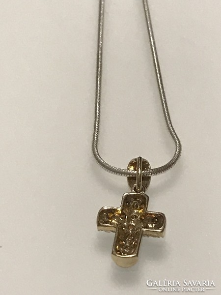 Silver necklace with a cross inlaid with Swarovski crystals, 45 cm