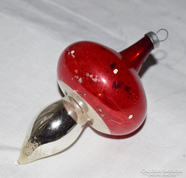 Old antique Christmas tree decoration with stained glass mushrooms 10.5 x 6 cm