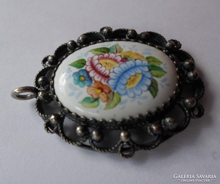 Porcelain pendant with hand painted flowers