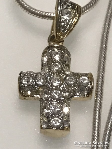 Silver necklace with a cross inlaid with Swarovski crystals, 45 cm