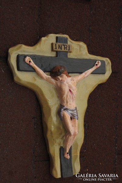 Old large wall plaster Jesus crucifix - cross - corpus
