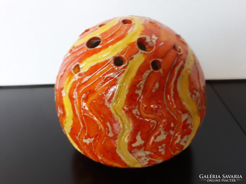 Marked spherical ceramic ikebana vase