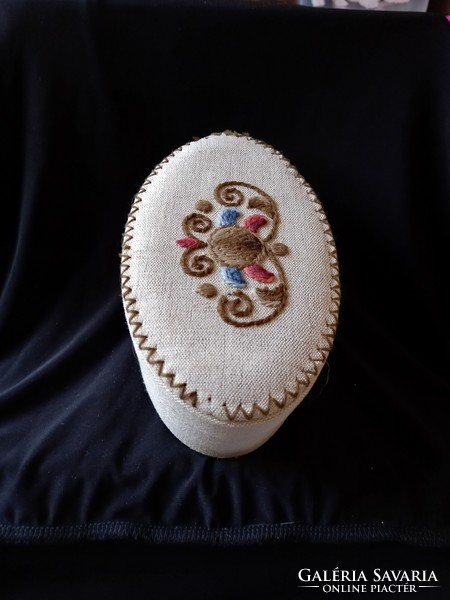 Embroidered fabric oval box 70-80 years