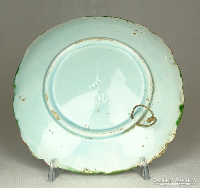 1G141 old marked turquoise decorative wall plate with green border from Körmöcbányi 18 cm
