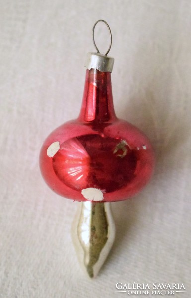 Régi antik karácsonyfadísz festett üveg gomba 5,5 x 2,8 cm