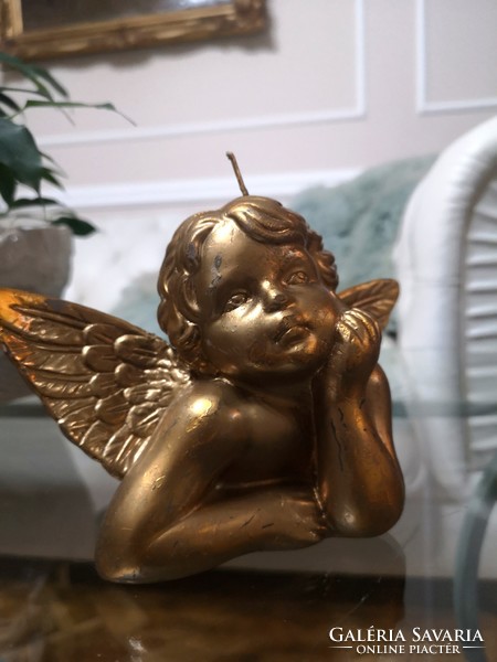 Angel made of wax, handmade gold putto 18 x 13 cm