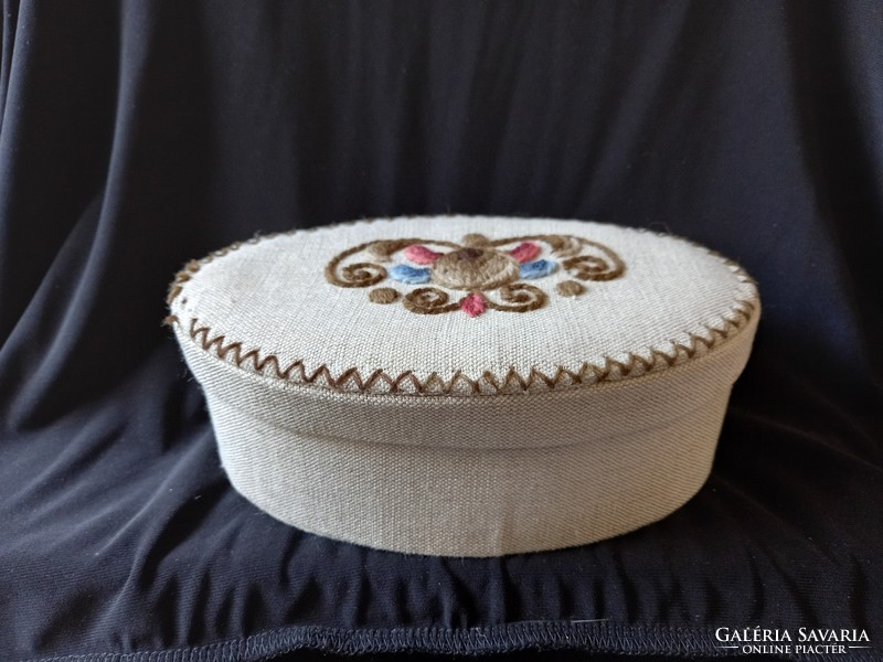Embroidered fabric oval box 70-80 years