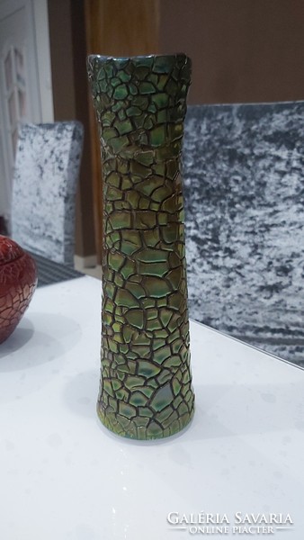 Zsolnay ritka zöld eozin repesztett váza