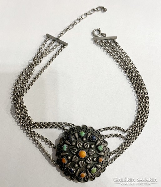 Wonderful silver necklace with colored stones - 52g